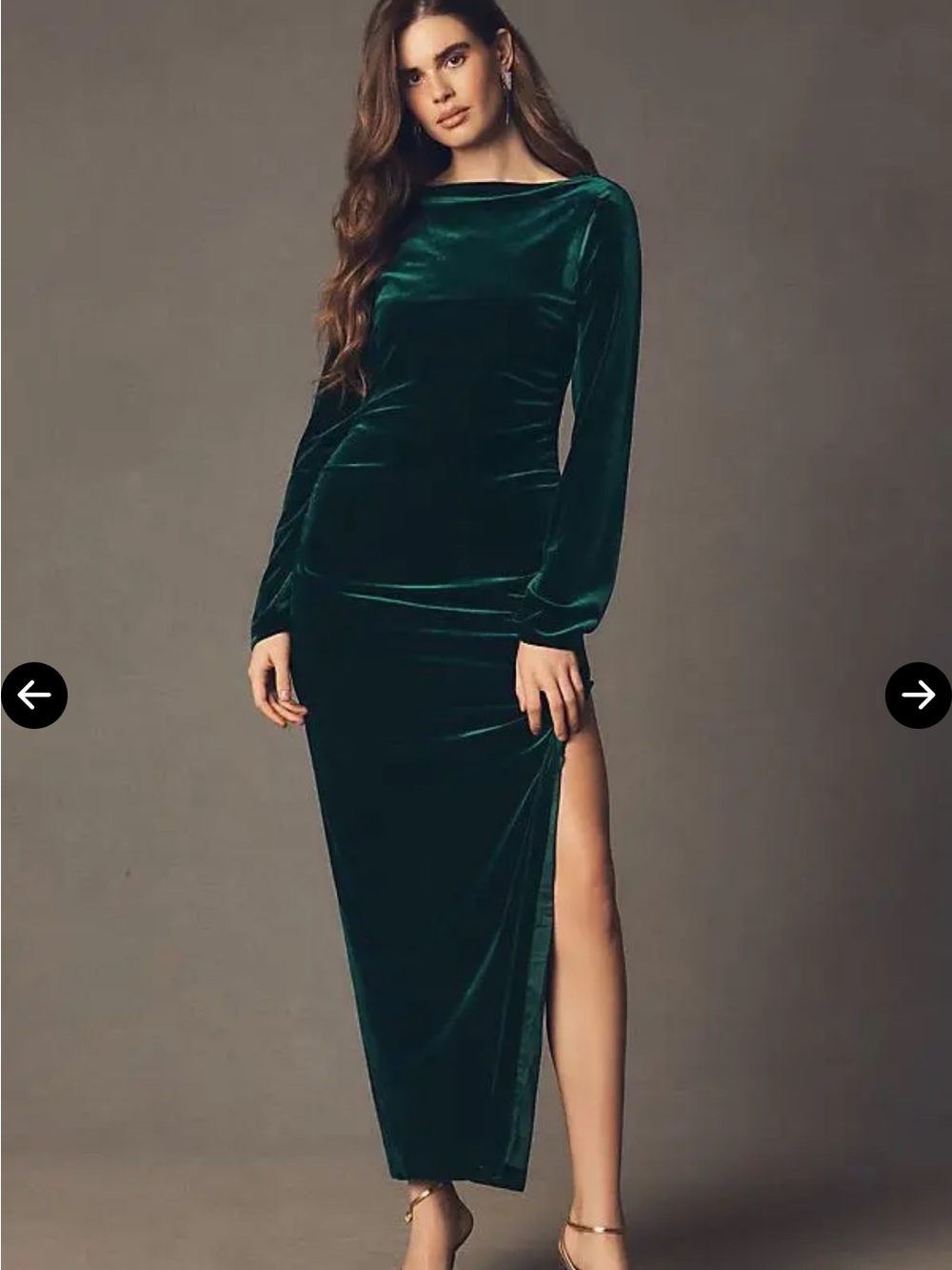 BHLDN emerald green Velvet Long Sleeve Midi Dress small NWT